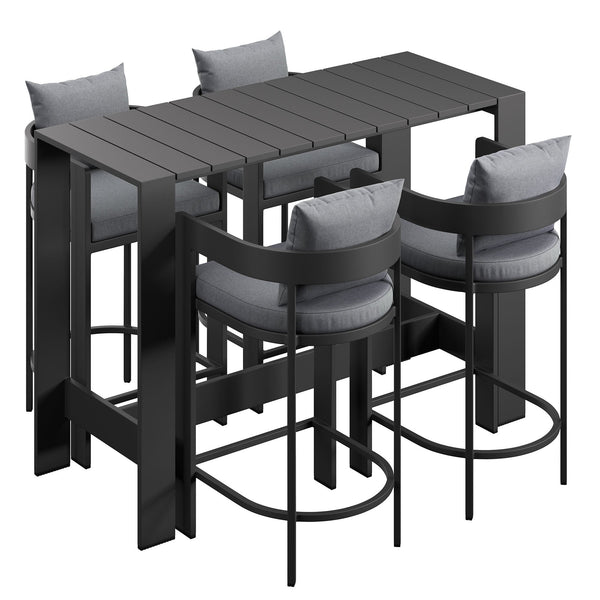 Tahoe 5-Piece Outdoor Patio Bar Table Set, Gray