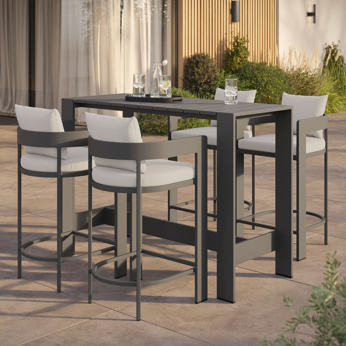 Tahoe 5-Piece Outdoor Patio Bar Table Set, White