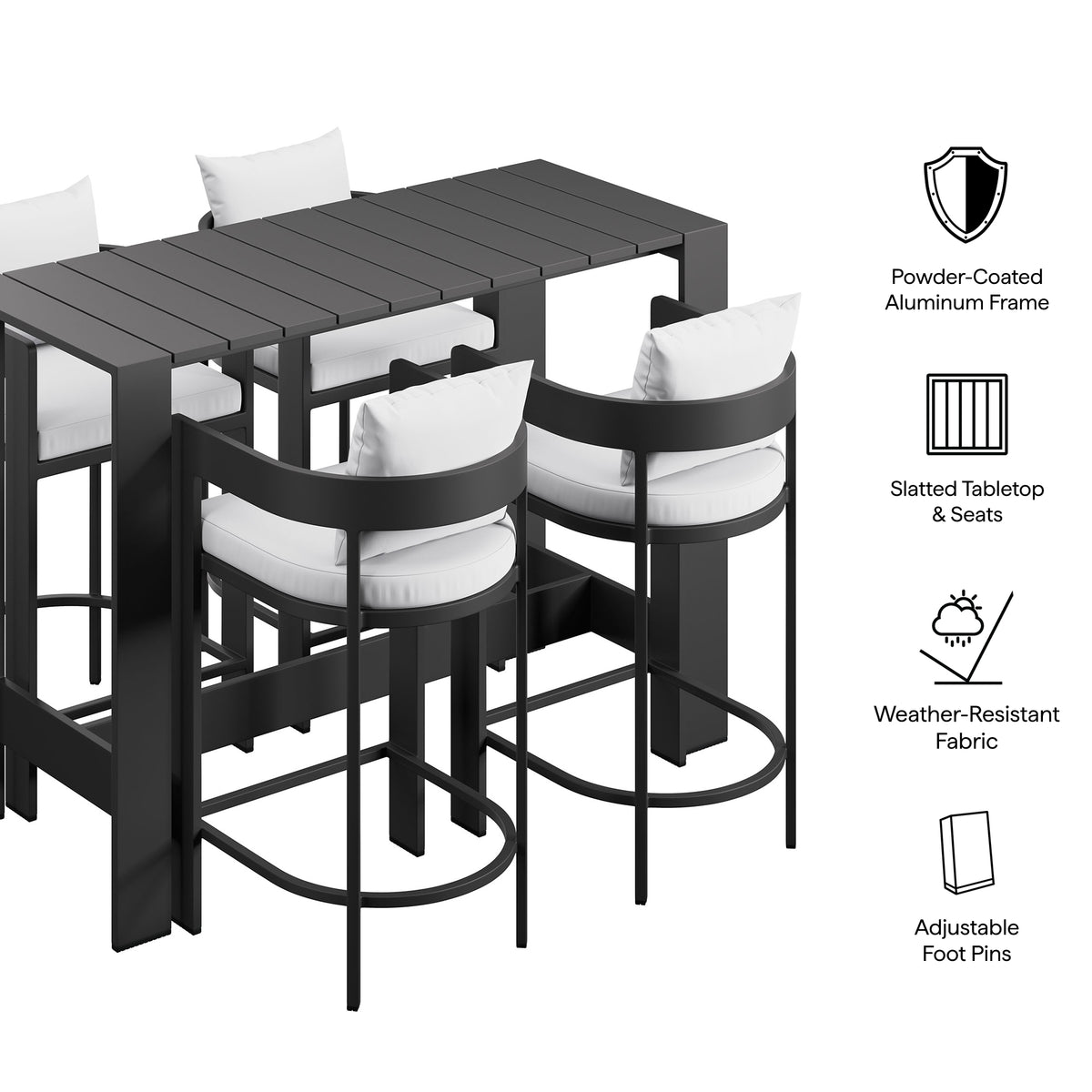 Tahoe 5-Piece Outdoor Patio Bar Table Set, White