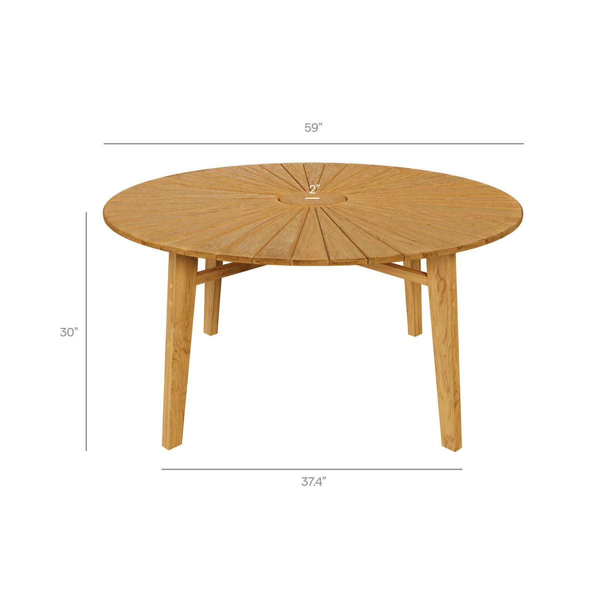 Cielo 59" Sunburst Outdoor Patio Teak Dining Table, Natural