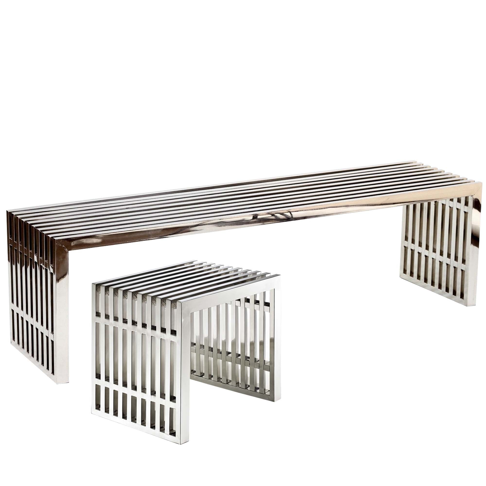 Gridiron Benches Set of 2, Silver