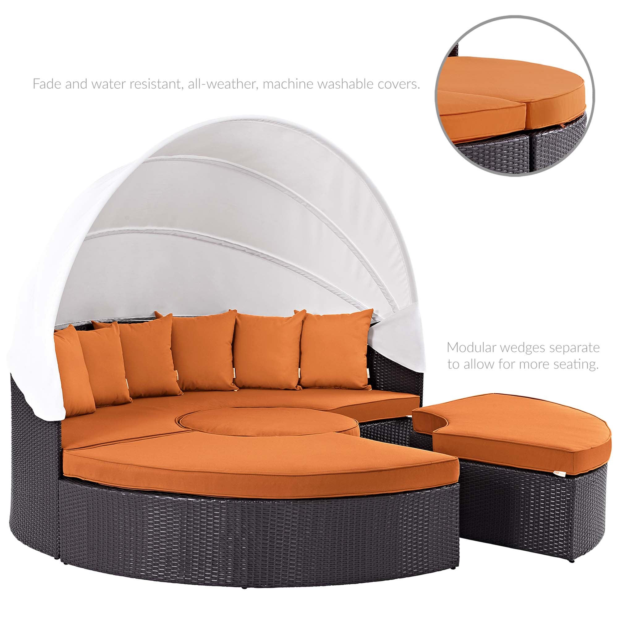 Ivrah Modular Espresso Rattan Circular Daybed  4-Piece Outdoor Canopy Sectional Set