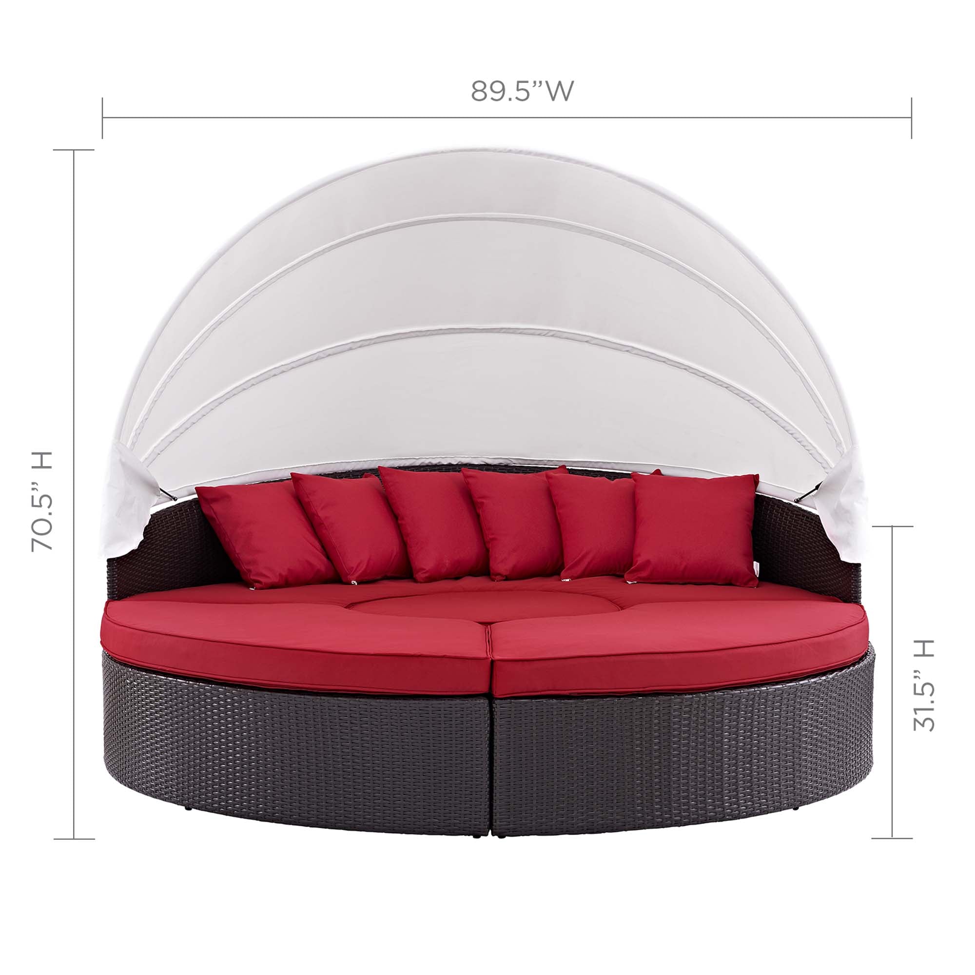 Quest Outdoor Patio Wicker Rattan Canopy Sectional Daybed, Espresso Red