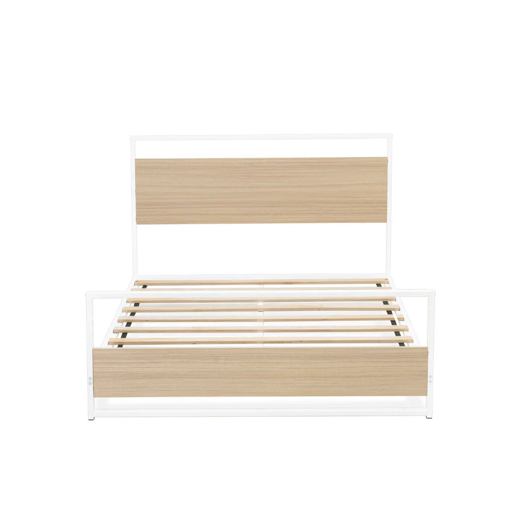 Calida Erie Full Size Platform Bed White  Metal Frame & Wood Laminate, Sleek Contemporary Design
