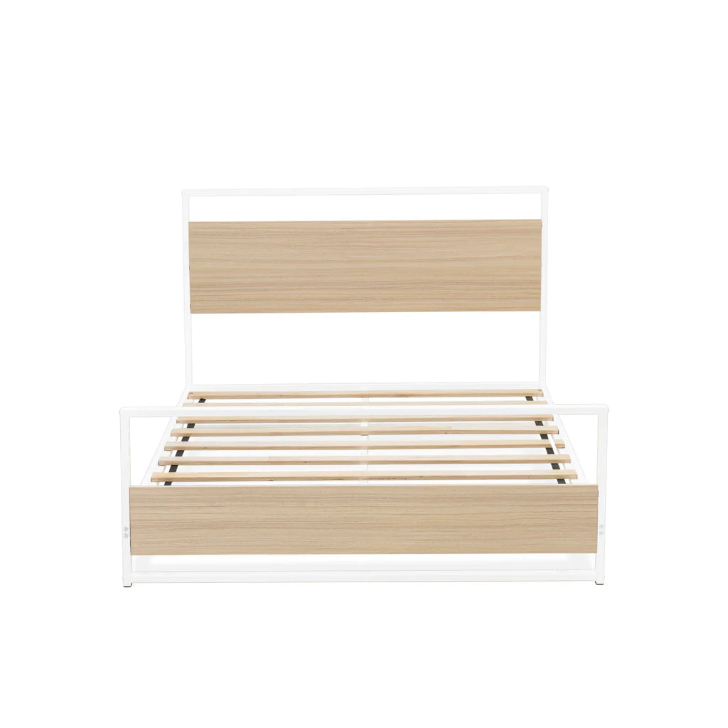 Erie Full Size Platform Bed Frame with 4 Metal Legs - High-class Bed in Powder Coating White Color and White Wood laminate