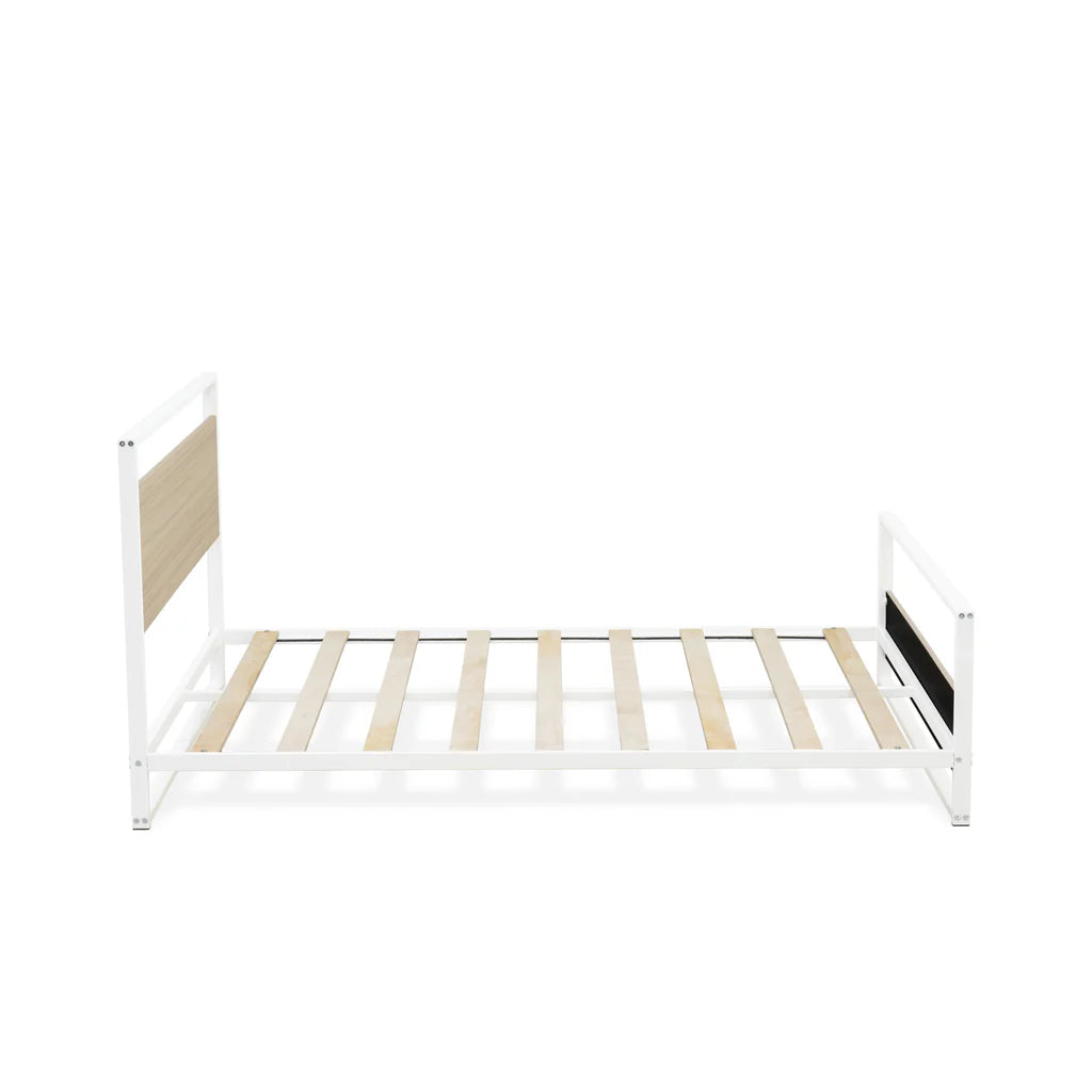 Erie Full Size Platform Bed Frame with 4 Metal Legs - High-class Bed in Powder Coating White Color and White Wood laminate