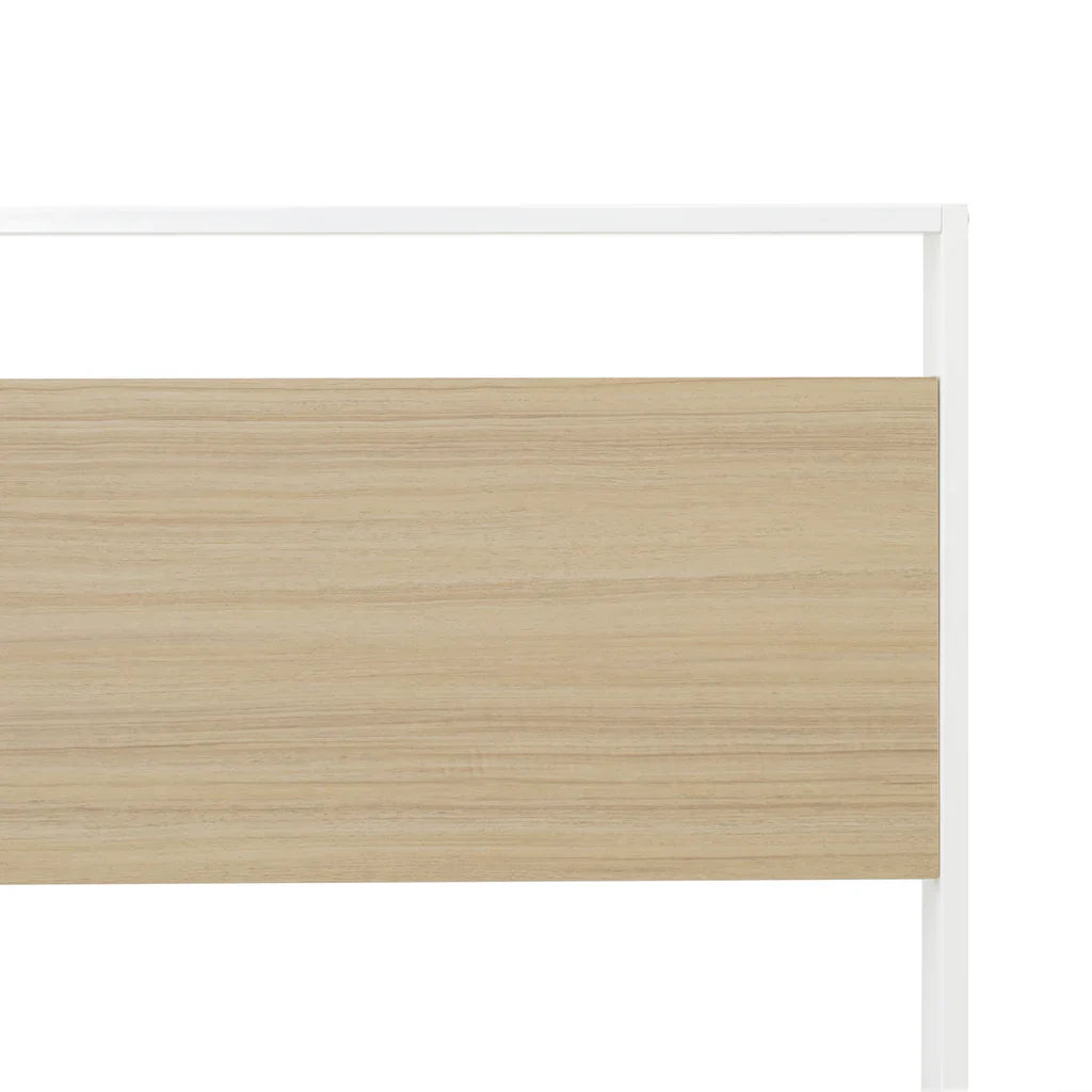 Paras Erie Twin White Metal Bed Frame  Modern Platform Bed with Wood Laminate Accents