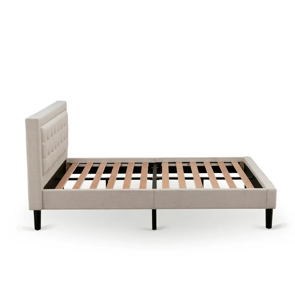 Redmond Aspen Queen Size Upholstered Bed  Mist Beige Linen & Tufted Headboard