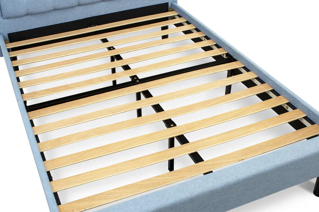 Shiro Denim Full Size Denim Blue Linen Bed Button Tufted Upholstered Headboard