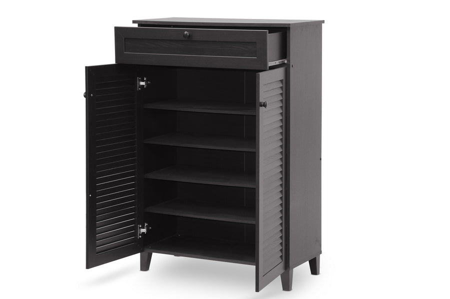 Coolidge Modern and Contemporary Espresso Finished 5-Shelf Wood Shoe Storage Cabinet with Drawer