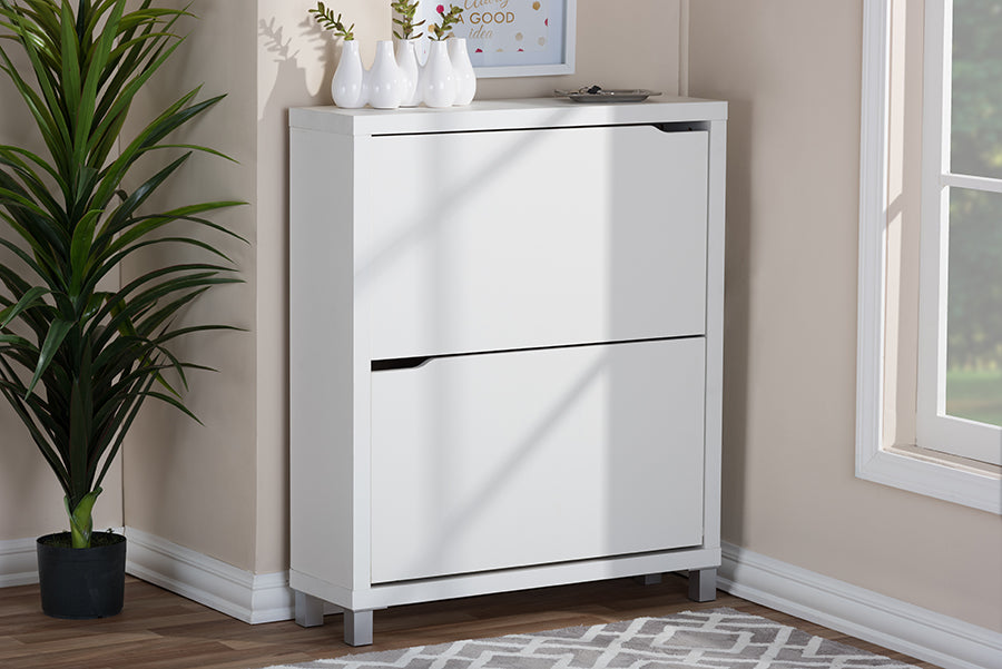 Simms Engineered Wood White Modern Shoe Cabinet