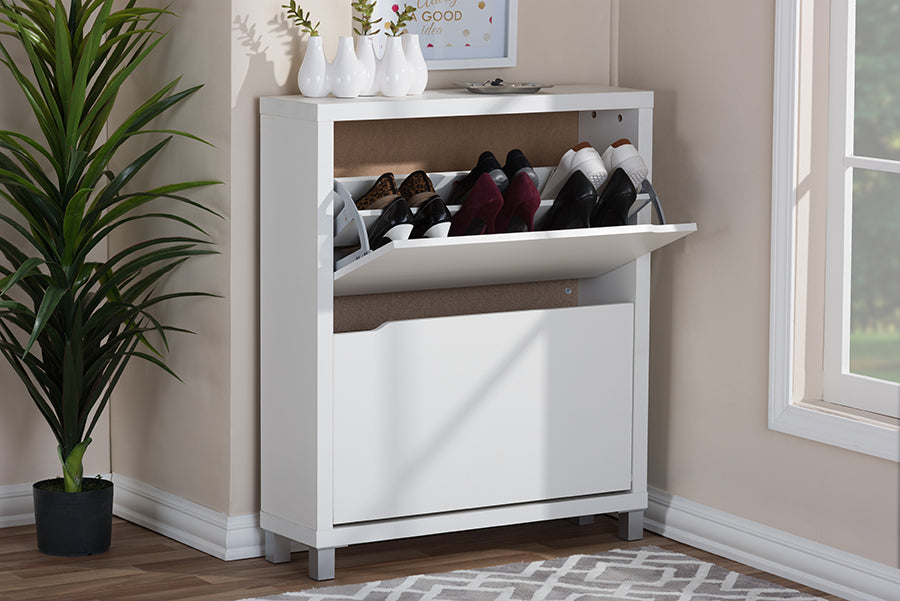 Simms Engineered Wood White Modern Shoe Cabinet