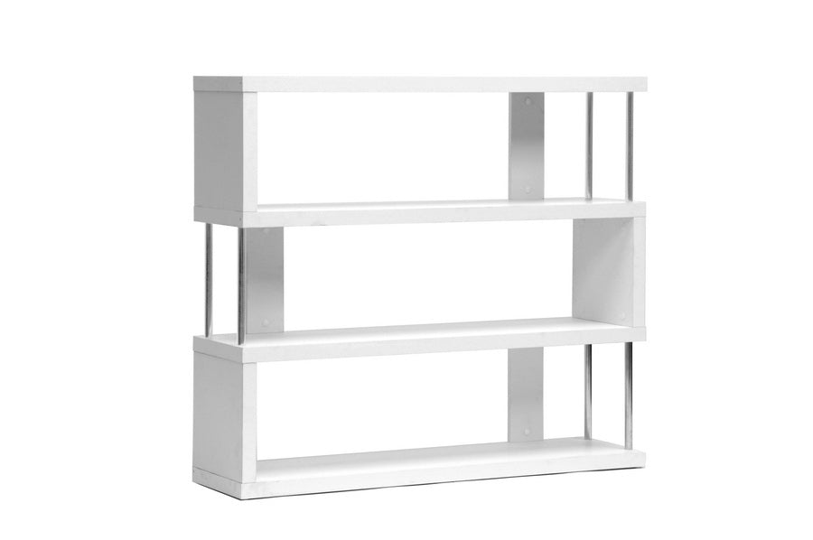 Barnes White Three-Shelf Modern Bookcase