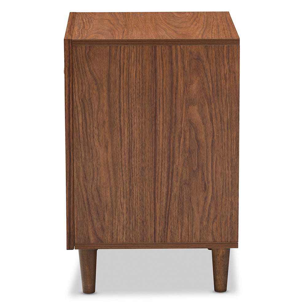 Harlow Mid-century Modern Scandinavian Style White and Walnut Wood 1-drawer and 1-door Nightstand