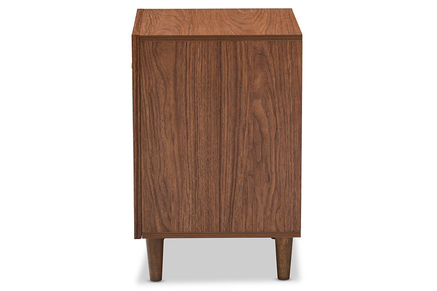 Harlow Mid-century Modern Scandinavian Style White and Walnut Wood 1-drawer and 1-door Nightstand