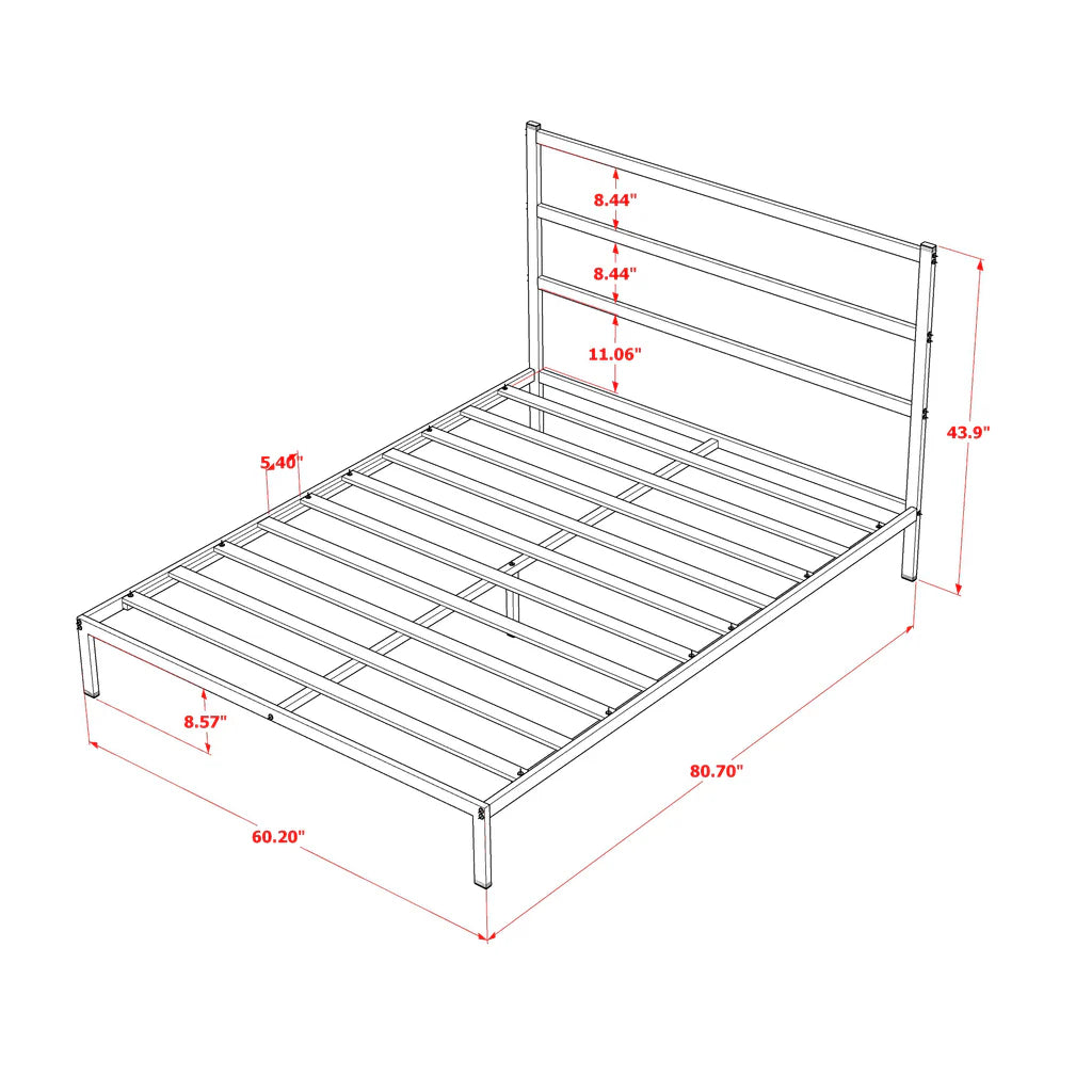 Fulton Queen Platform Bed with 5 Metal Legs - Powder Coating Black Color