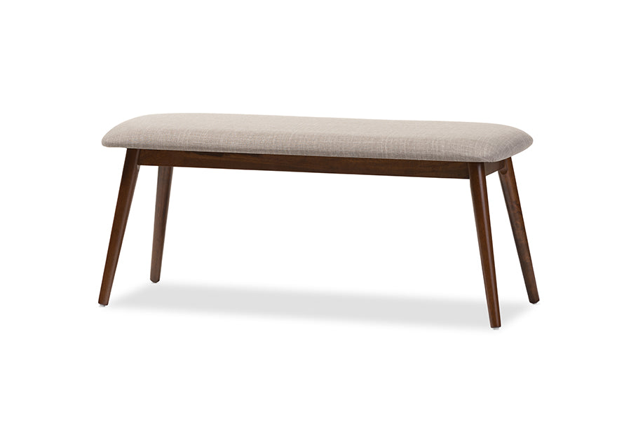 Flora Mid-Century Modern Light Grey Fabric and "Oak" Medium Brown Finishing Wood Dining Bench