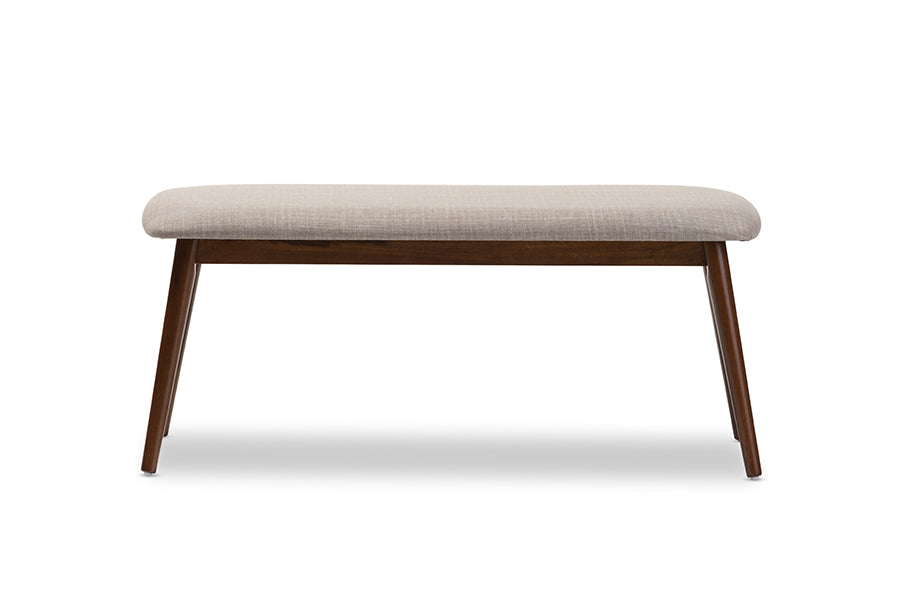 Flora Mid-Century Modern Light Grey Fabric and "Oak" Medium Brown Finishing Wood Dining Bench