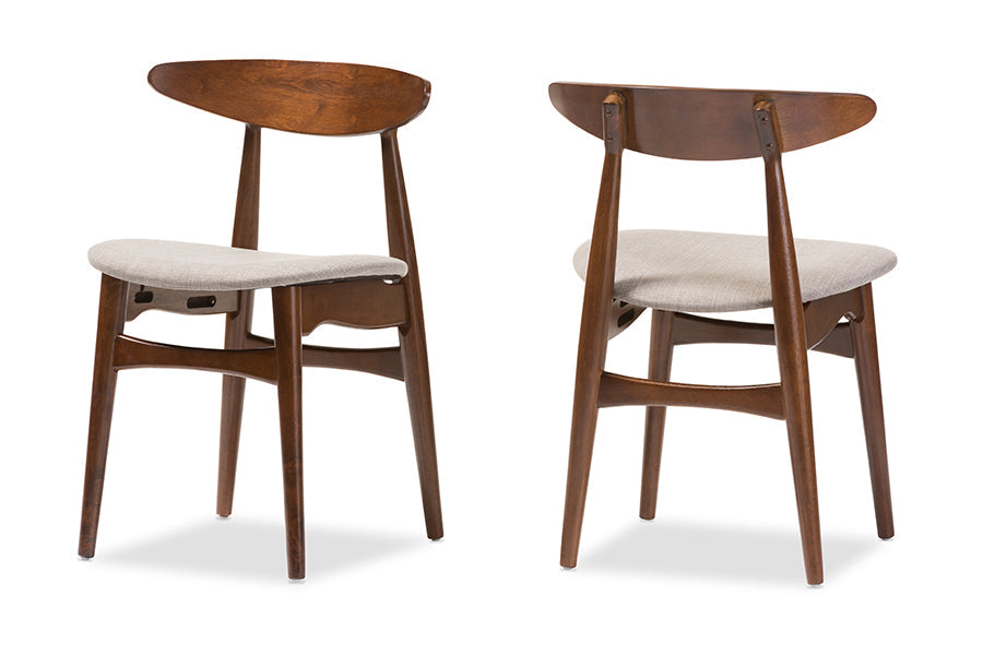 Flora Mid-Century Modern Light Grey Fabric and "Oak" Medium Brown Finishing Wood 6-Piece Dining Set