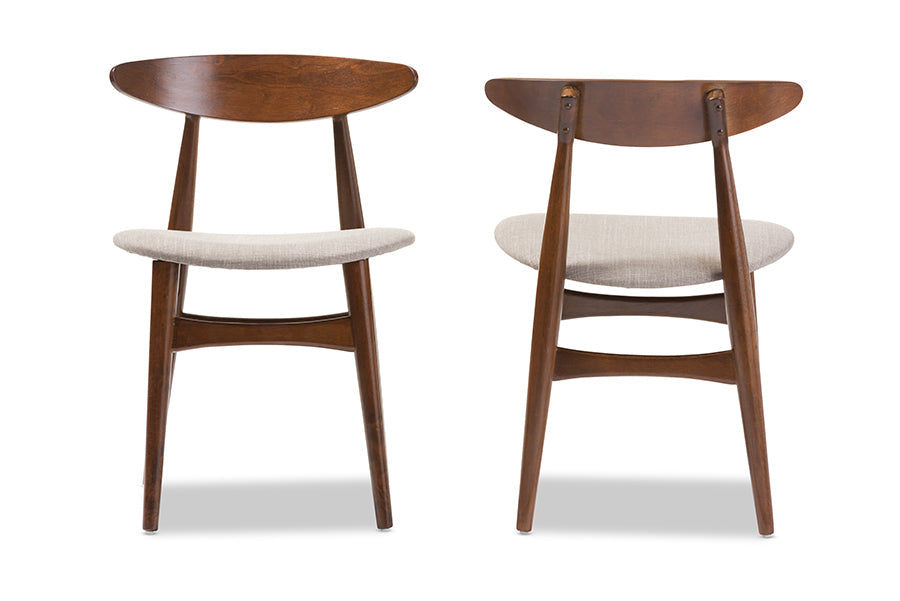 Flora Mid-Century Modern Light Grey Fabric and "Oak" Medium Brown Finishing Wood 6-Piece Dining Set