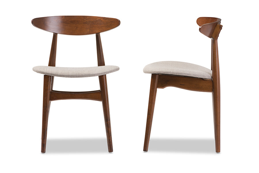 Flora Mid-Century Modern Light Grey Fabric and "Oak" Medium Brown Finishing Wood Dining Chair