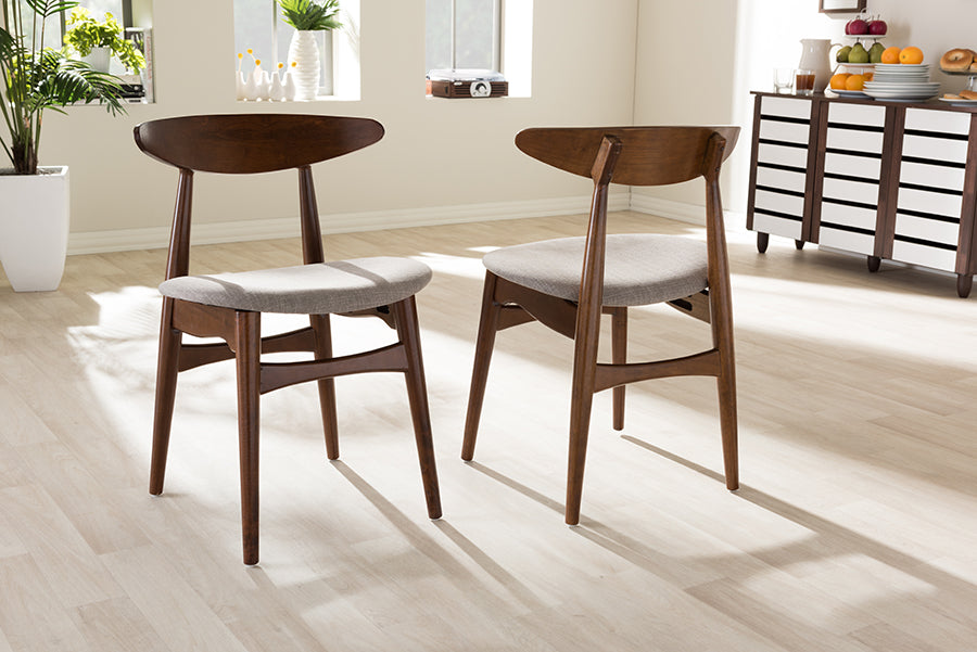 Flora Mid-Century Modern Light Grey Fabric and "Oak" Medium Brown Finishing Wood Dining Chair