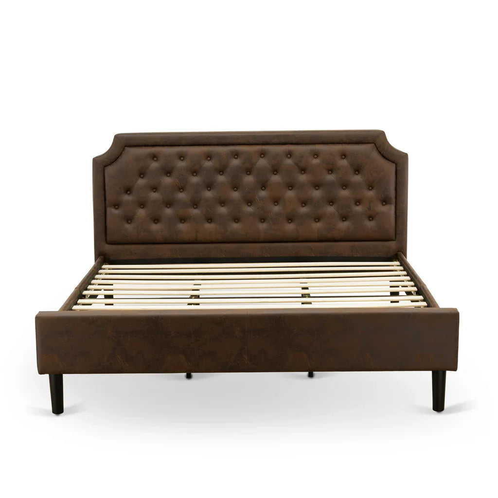 Kaila Granbury Collection King Bed Frame in Black  Textured Upholstered Headboard, Footboard & Wood Slats