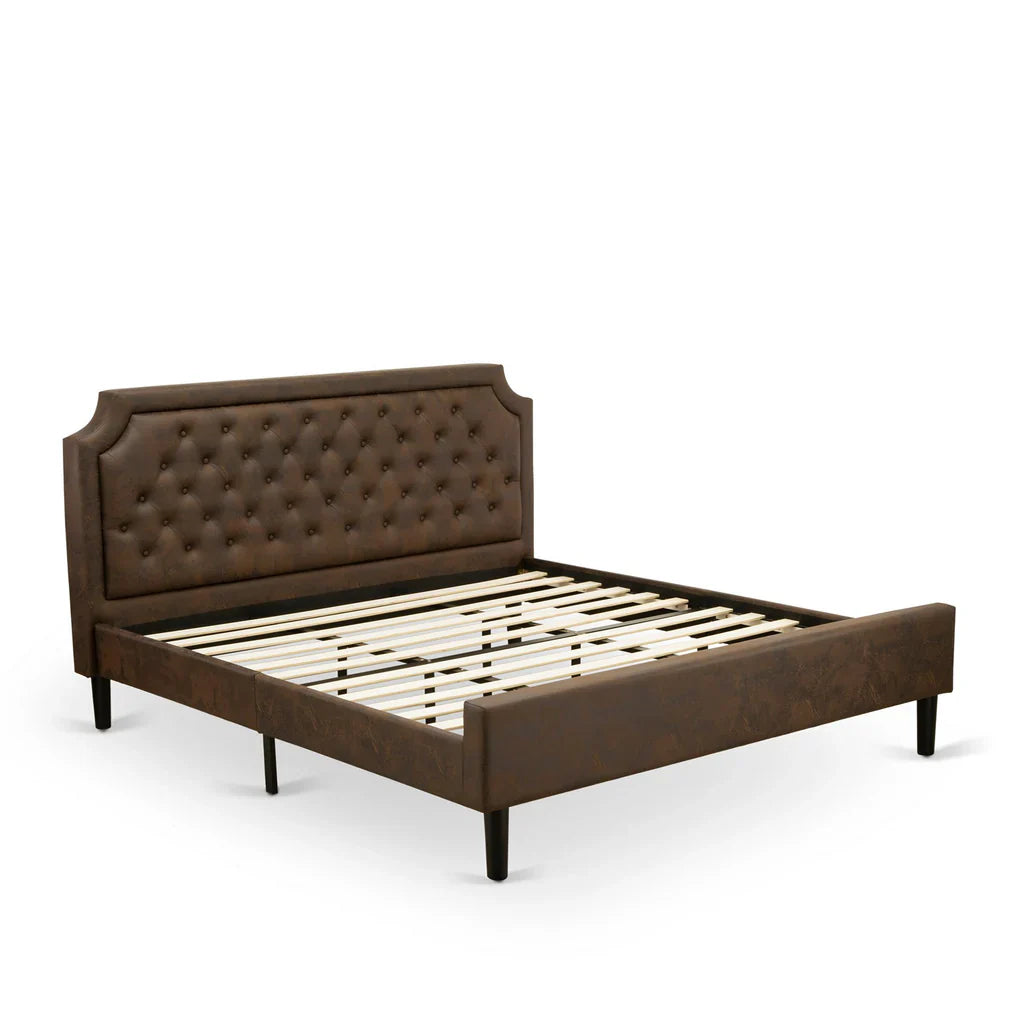 Kaila Granbury Collection King Bed Frame in Black  Textured Upholstered Headboard, Footboard & Wood Slats