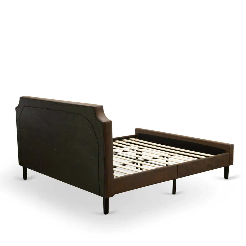 Kaila Granbury Collection King Bed Frame in Black  Textured Upholstered Headboard, Footboard & Wood Slats
