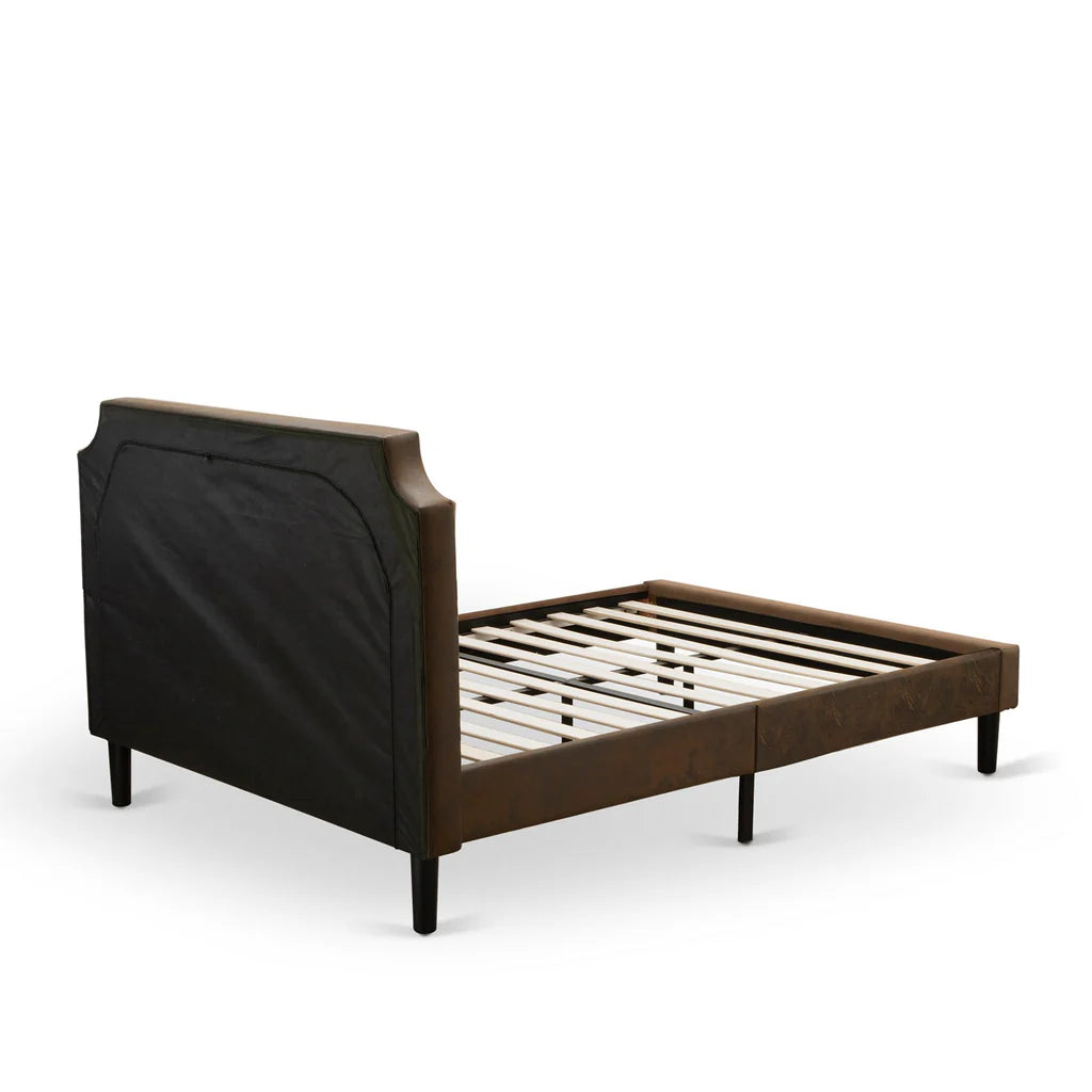 Queen Size Bed Frame - Black Textured Upholstered Headboard, Footboard and Wood Rails, Slats - Wooden 9 Legs with Full Support Queen Size Bed - Black Finish