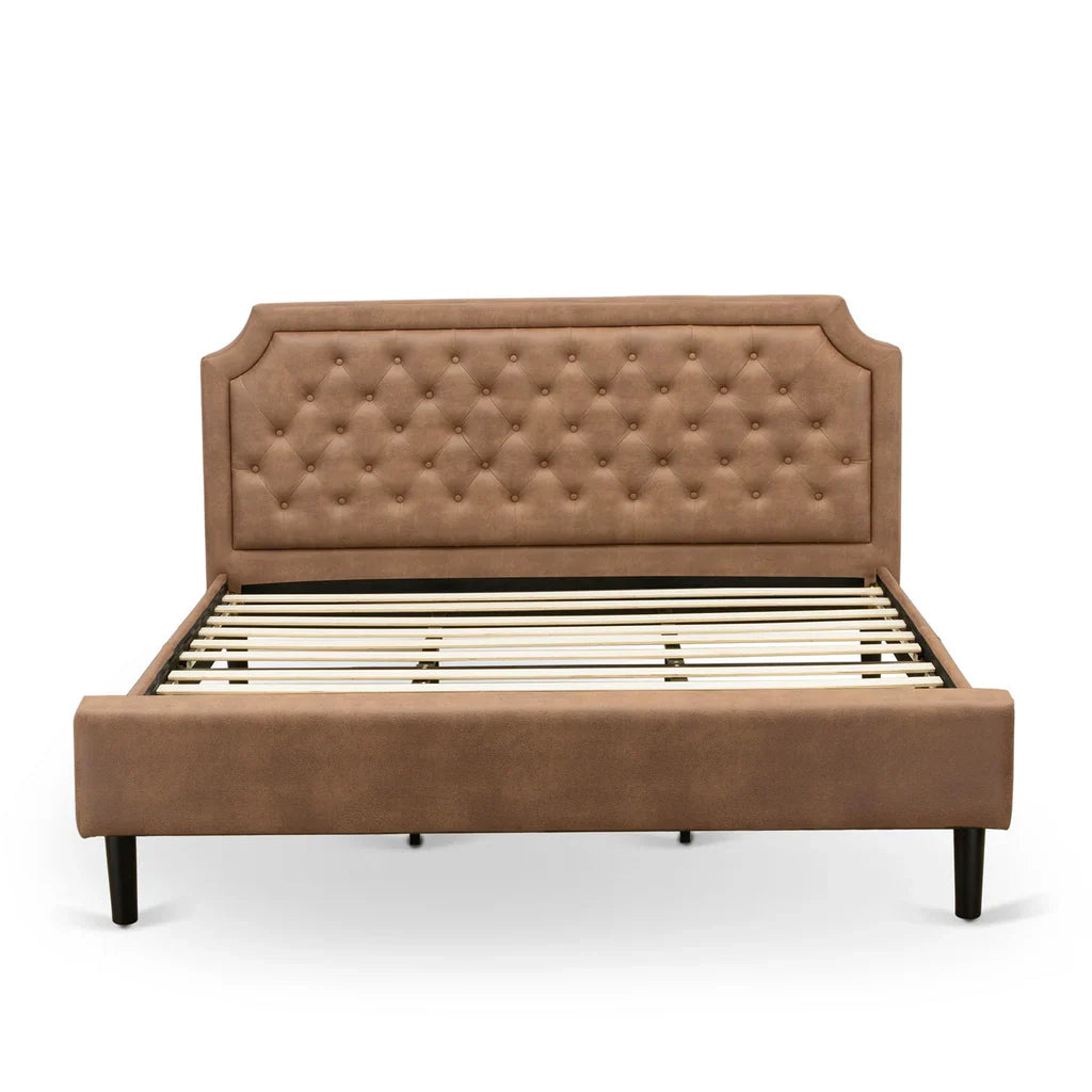 Reba K Collection King Size Brown Upholstered Bed  Modern Design with 9 Wooden Legs & Black Finish