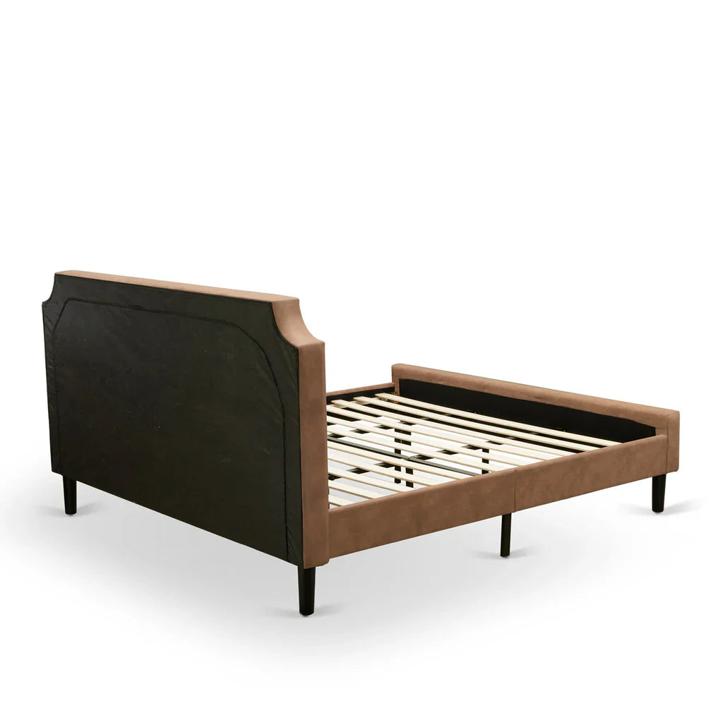Reba K Collection King Size Brown Upholstered Bed  Modern Design with 9 Wooden Legs & Black Finish