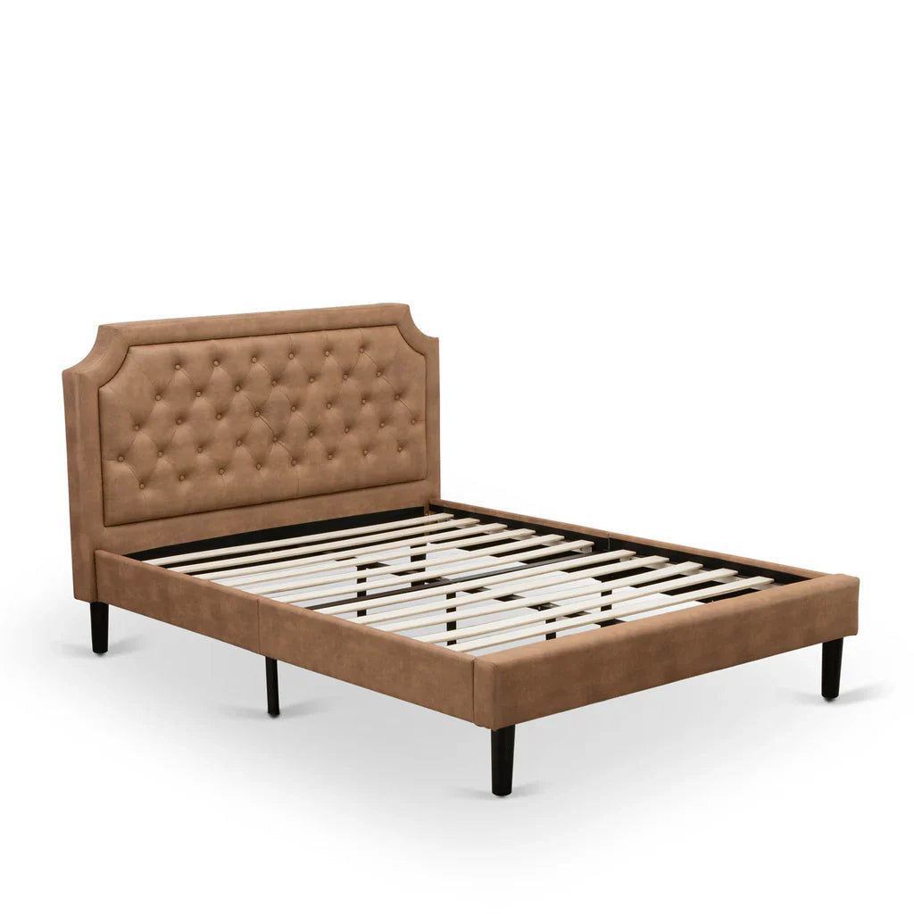 Anila Granbury Queen Brown Upholstered Wood Bed Frame  Modern Style with 9-Leg Full Support