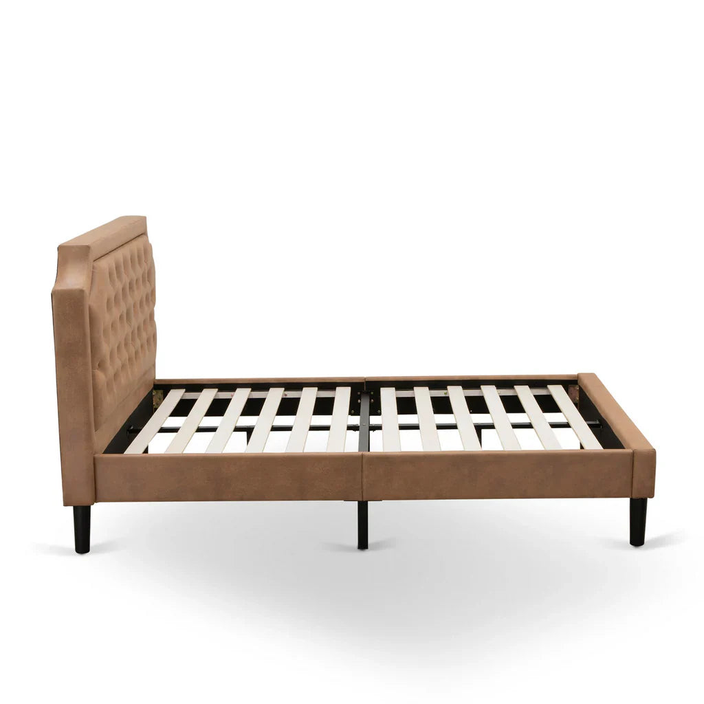 Anila Granbury Queen Brown Upholstered Wood Bed Frame  Modern Style with 9-Leg Full Support