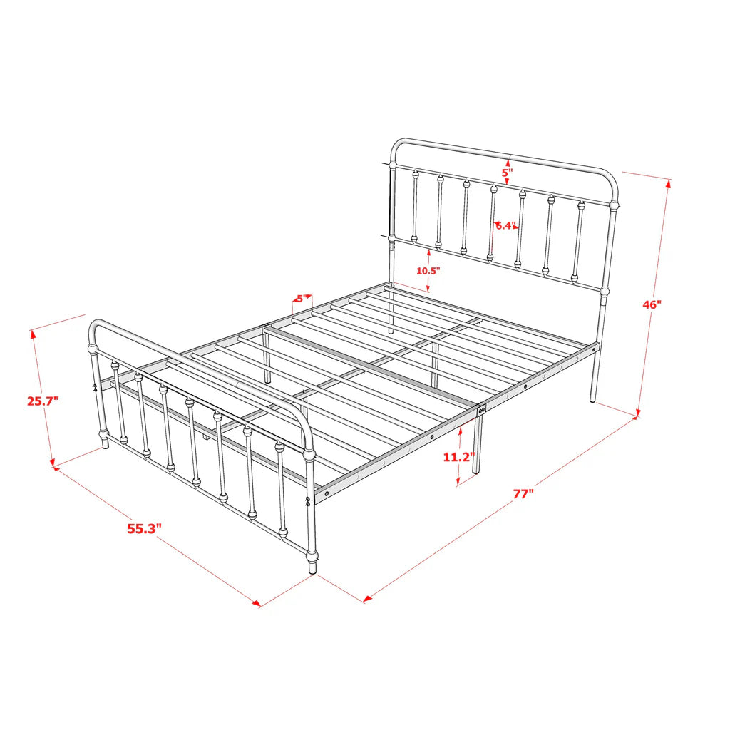 Garland Full Bed Frame with 6 Metal Legs - Magnificent Bed Frame in Powder Coating Silver Color