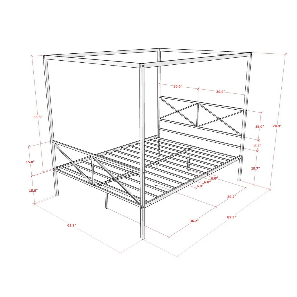 Glendale Queen Size Platform Bed Frame with Modern Style Headboard and Footboard - Canopy Metal Frame in Powder Coating Black