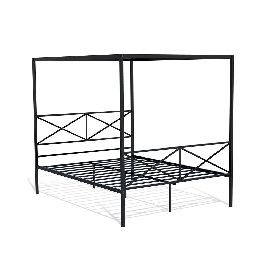 Glendale Queen Size Platform Bed Frame with Modern Style Headboard and Footboard - Canopy Metal Frame in Powder Coating Black