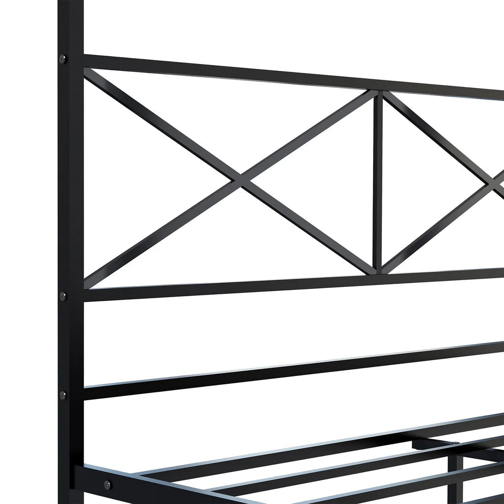 Glendale Queen Size Platform Bed Frame with Modern Style Headboard and Footboard - Canopy Metal Frame in Powder Coating Black