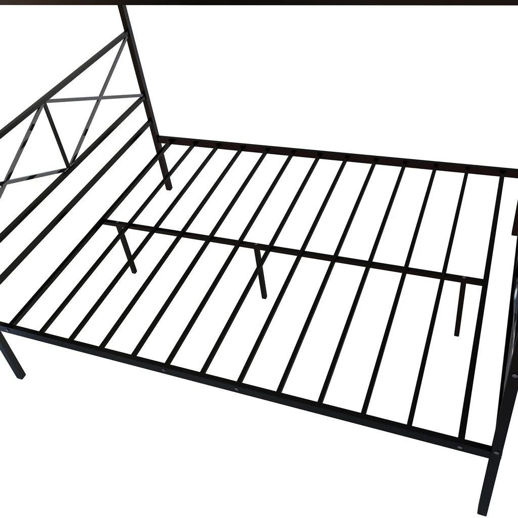 Glendale Queen Size Platform Bed Frame with Modern Style Headboard and Footboard - Canopy Metal Frame in Powder Coating Black