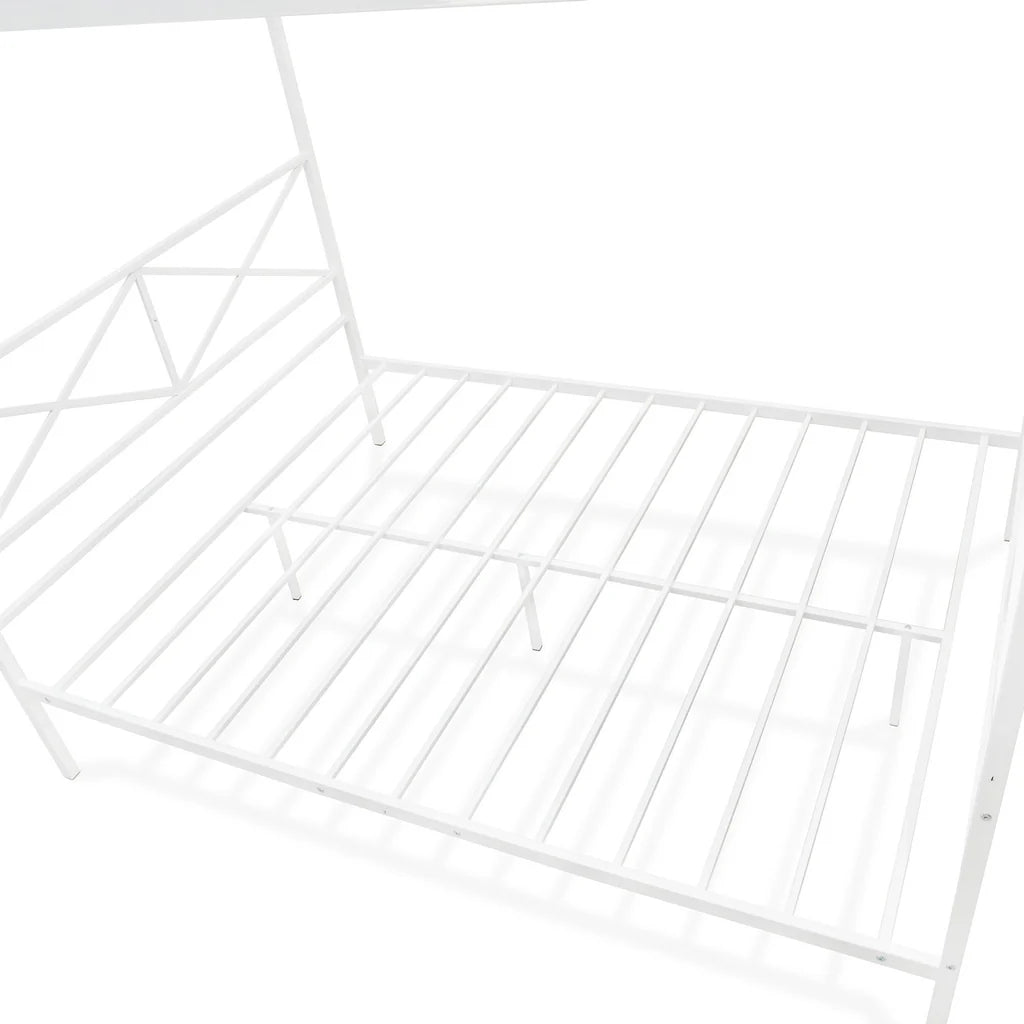 Glendale Queen Size Bed Frame with Modern Designed Headboard and Footboard - Canopy Metal Frame in Powder Coating White