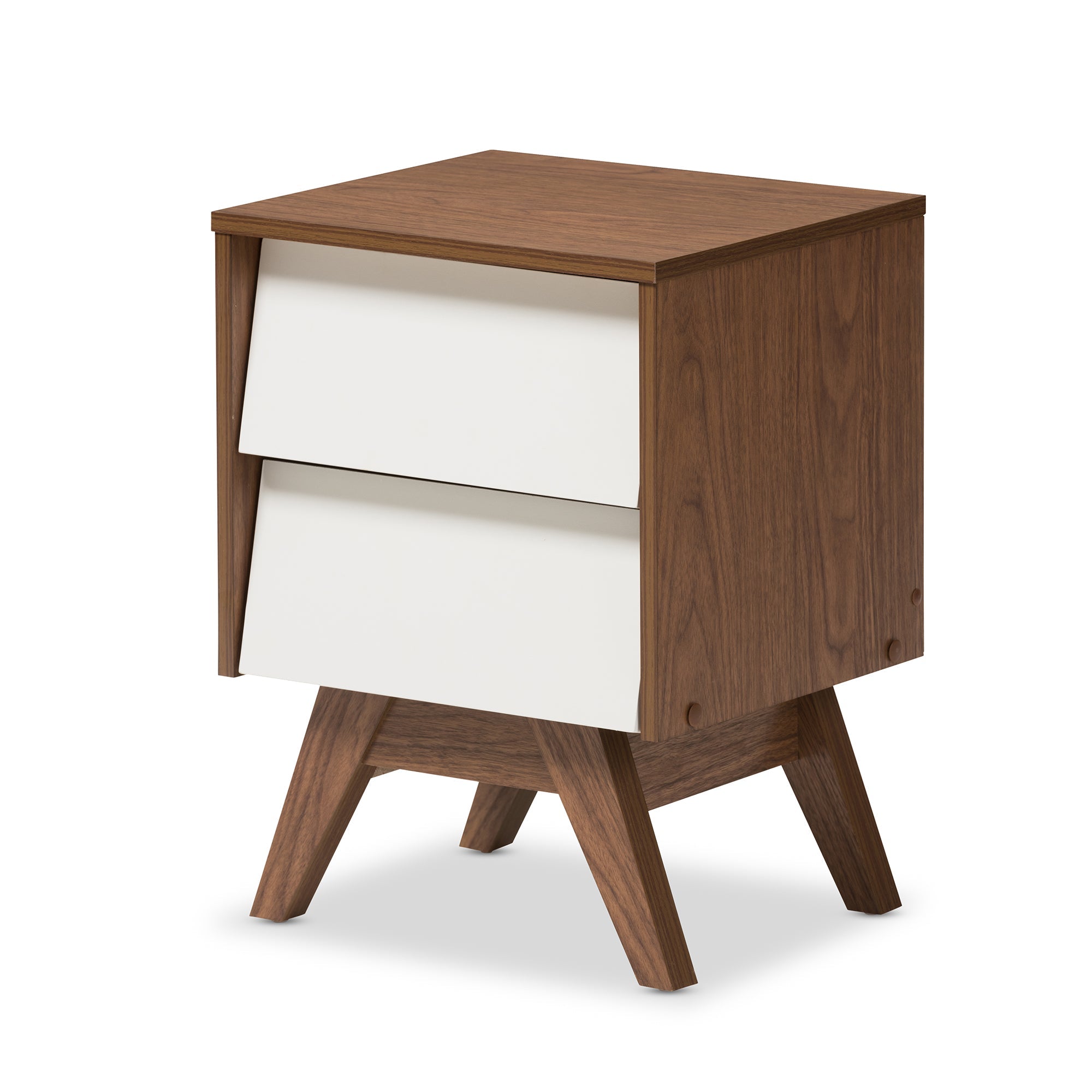 Hildon Mid-Century Modern White and Walnut Wood 2-Drawer Storage Nightstand