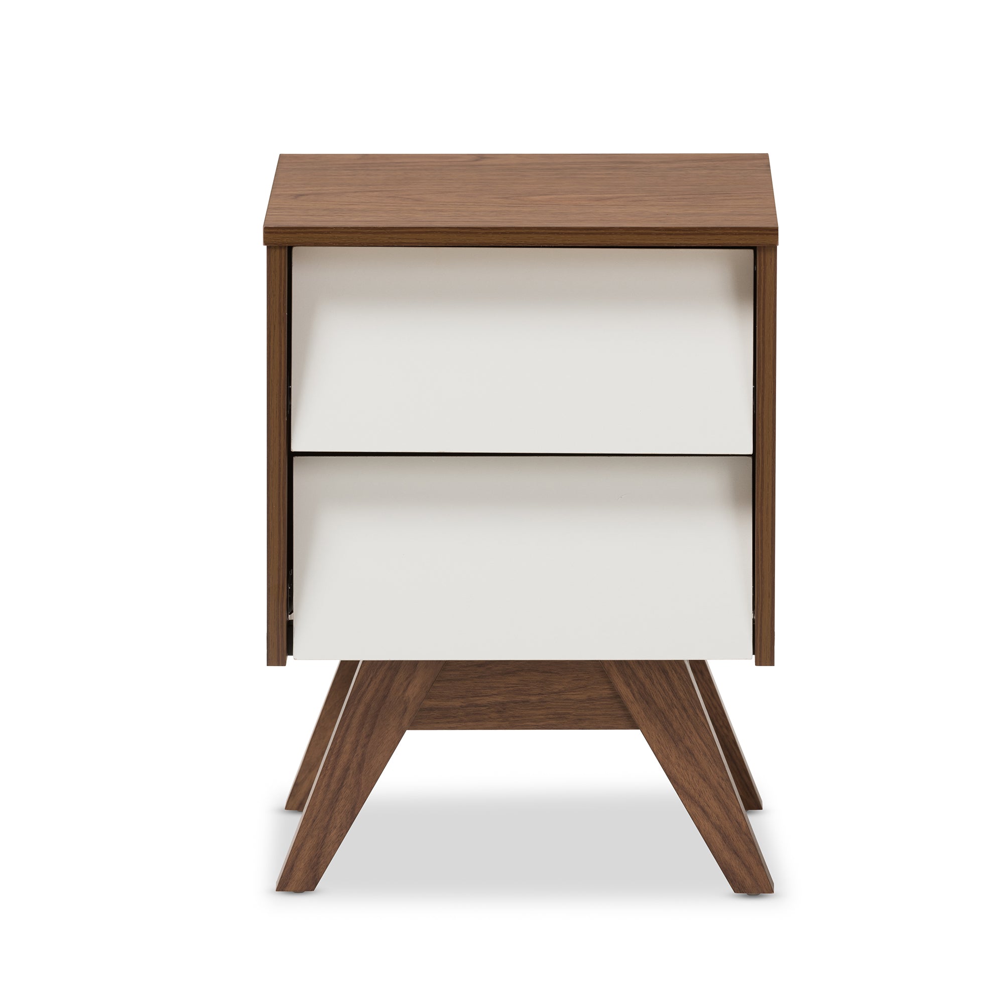 Hildon Mid-Century Modern White and Walnut Wood 2-Drawer Storage Nightstand