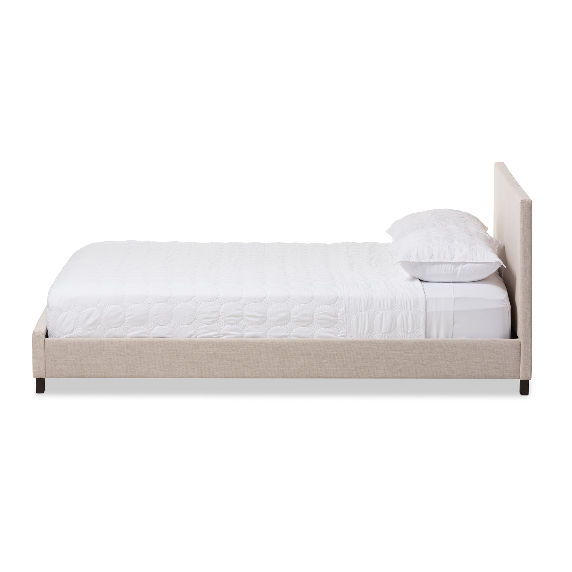 Elizabeth Beige Fabric Upholstered Panel-Stitched Queen Size Platform Bed