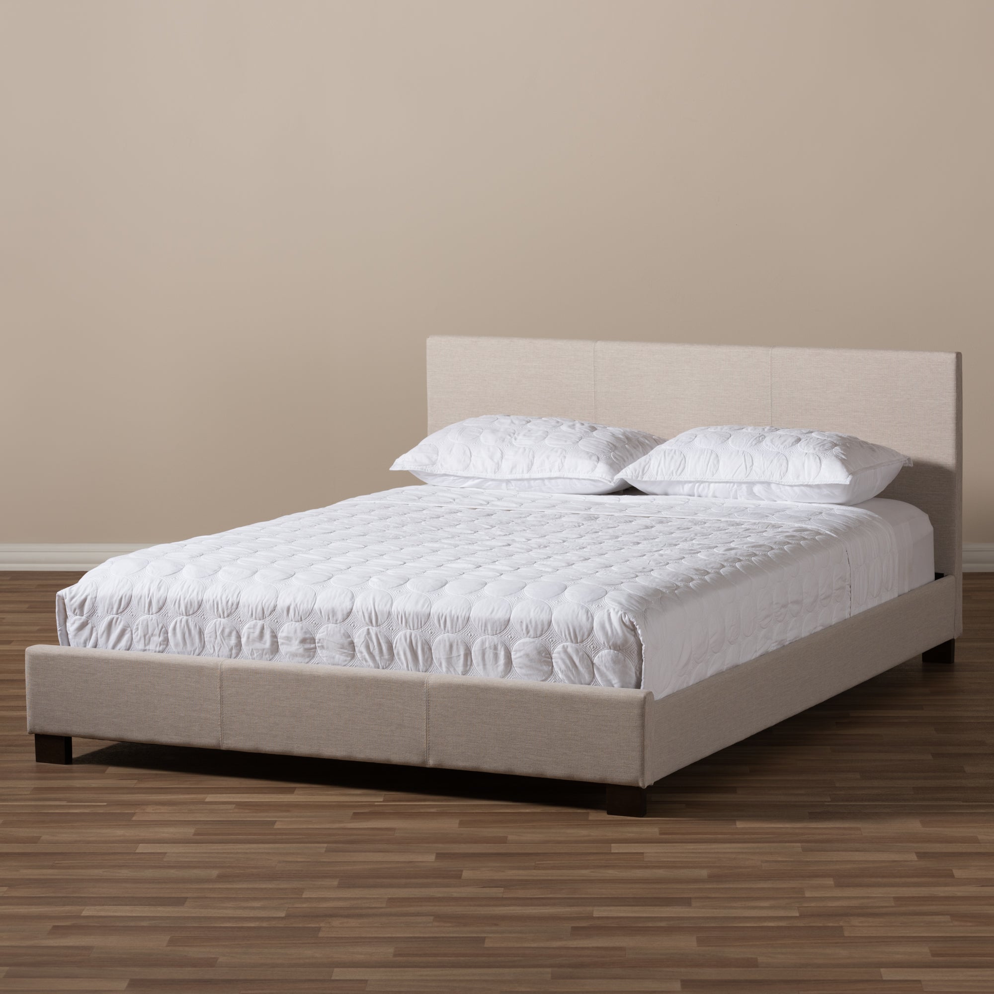 Elizabeth Beige Fabric Upholstered Panel-Stitched Full Size Platform Bed