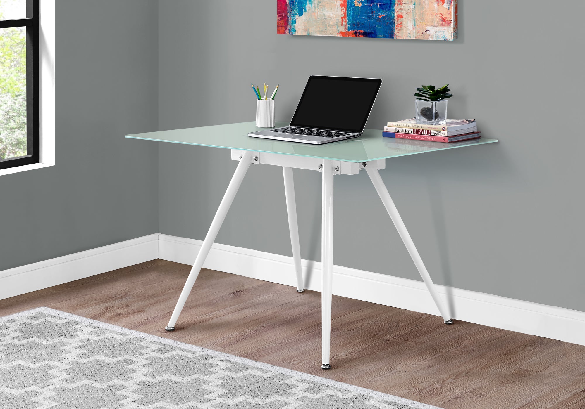 Amare - Computer Desk Home Office Laptop 48"L Work White Metal Tempered