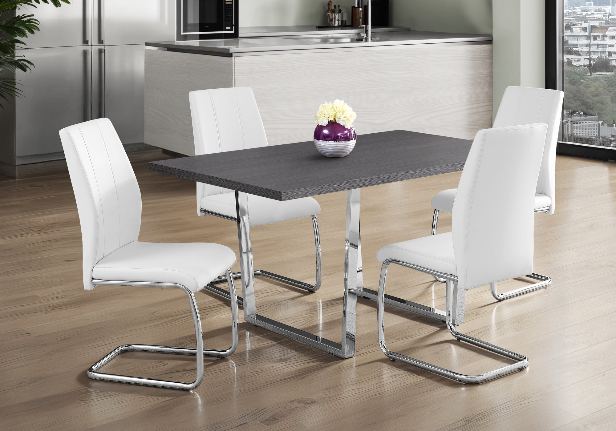 Vicky - Dining Table 60" Rectangular Kitchen Dining Room Grey Laminate Chrome