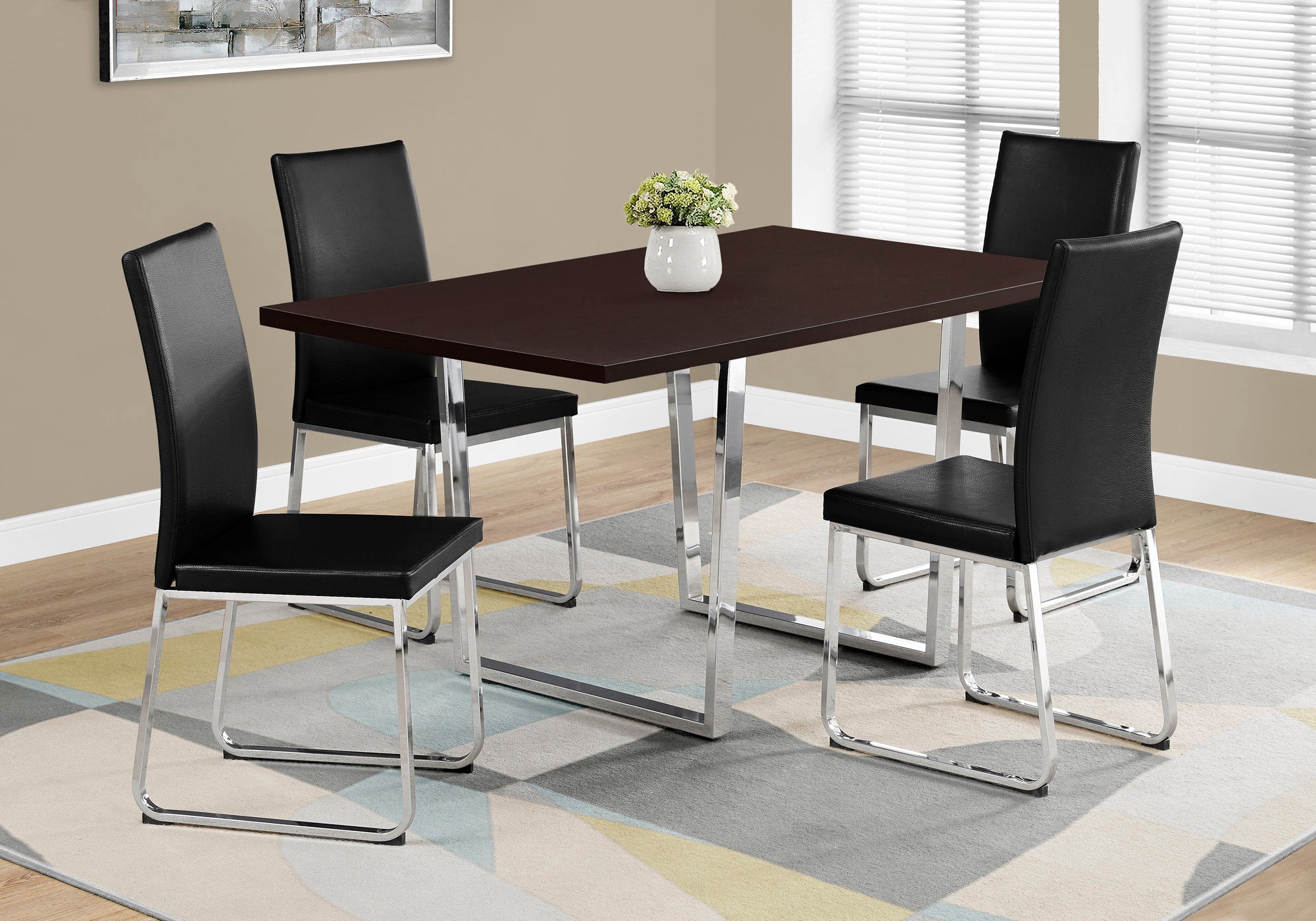 Mckenna - Dining Table 60" Rectangular Kitchen Dining Room Brown Laminate Chrome