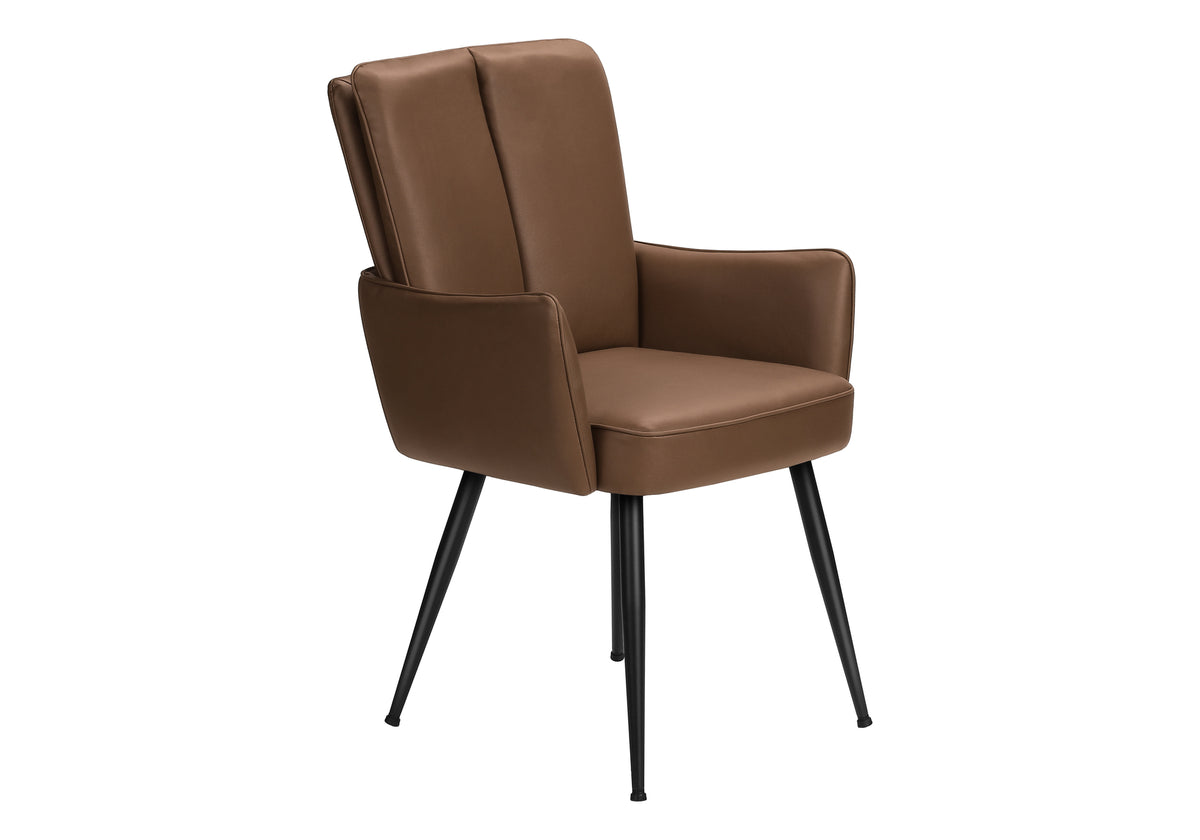 Dining Chair, 36" Height, Set Of 2, Upholstered, Side, Dining Room, Kitchen, Brown Leather Look, Black Metal, Contemporary, Modern