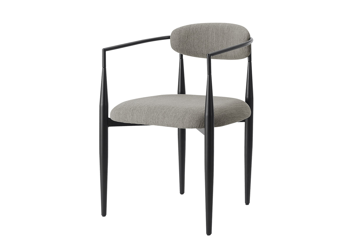 Dining Chair, 32" Height, Set Of 2, Upholstered, Side, Dining Room, Kitchen, Grey Fabric, Black Metal, Contemporary, Modern