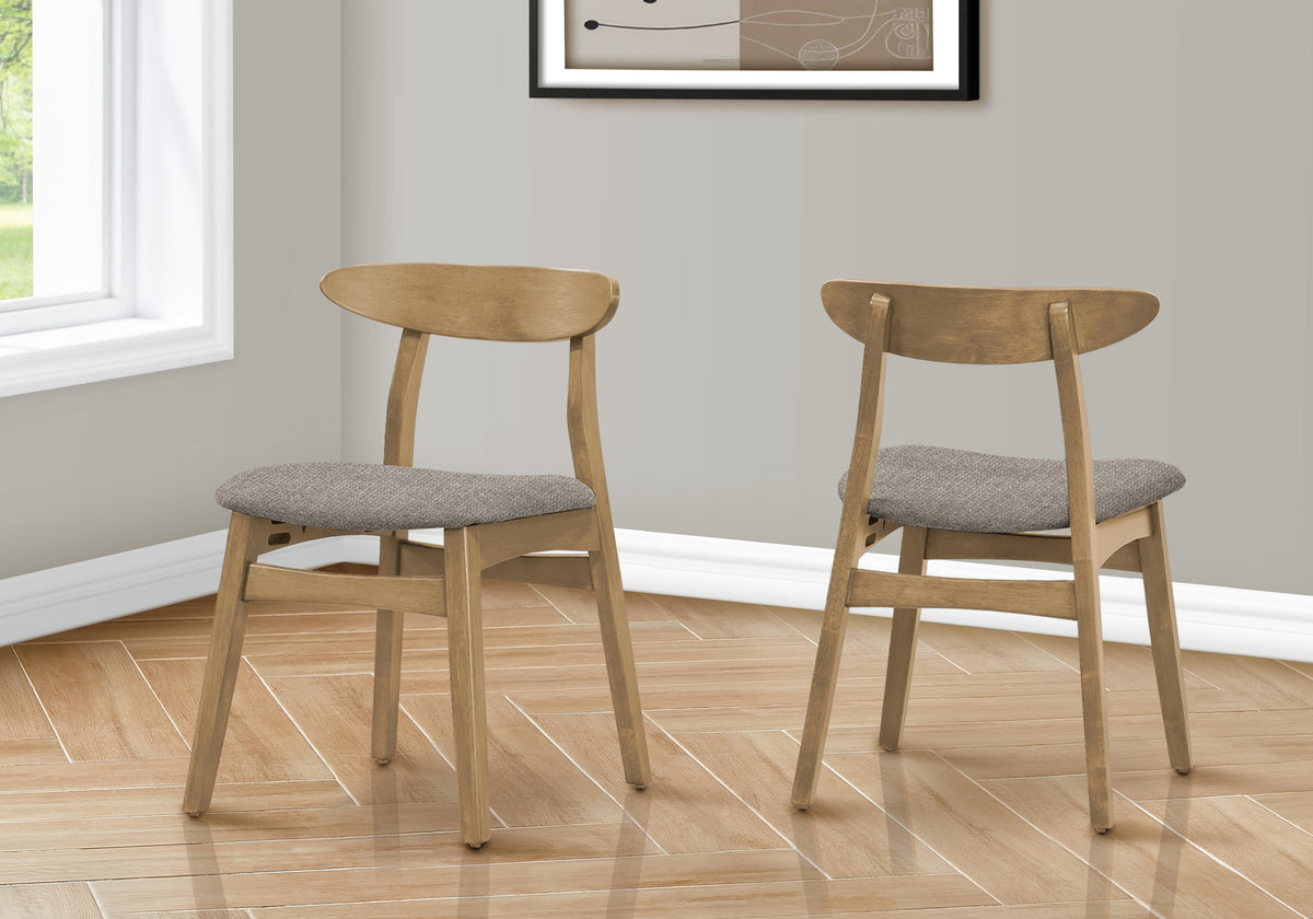 Dining Chair, 30"" Height, Set Of 2, Side, Upholstered, Kitchen, Dining Room, Light Walnut, Brown Fabric, Mid Century, Modern